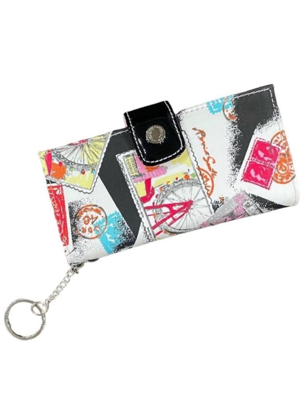 LIZ CLAIBORNE Stamp Travel Wallet Keychain